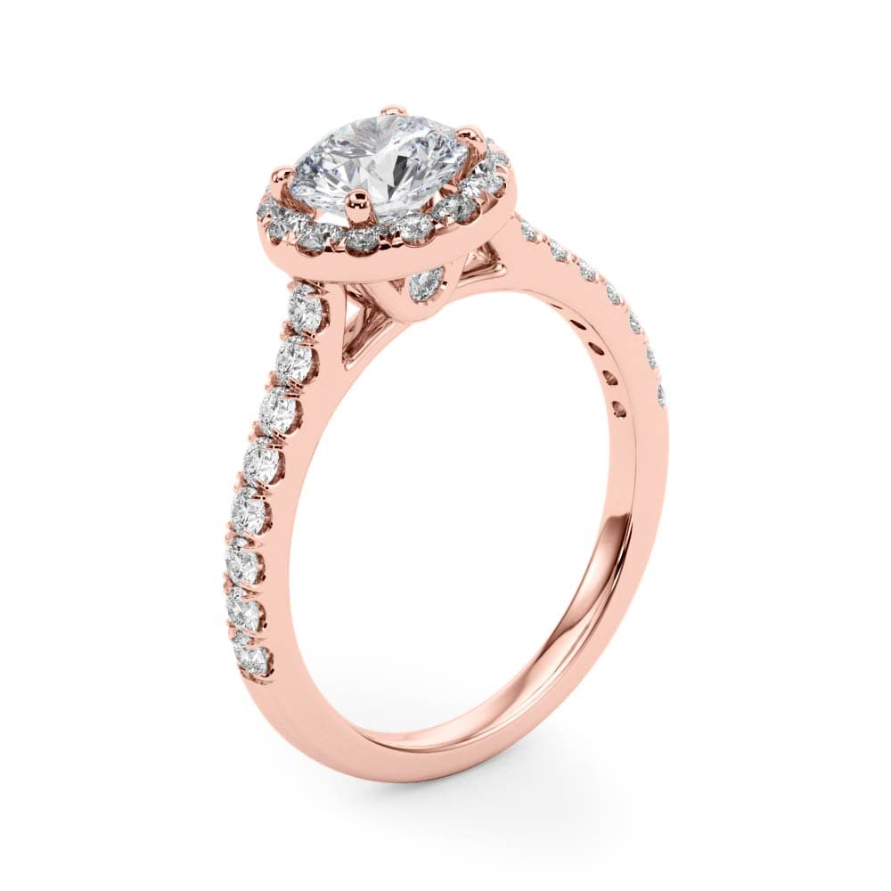 Round Halo Engagement Ring, style 50891, Angle view in rose gold