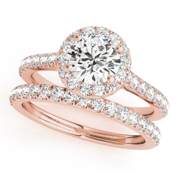 Round Halo Engagement Ring, style 50891, On hand view in rose gold