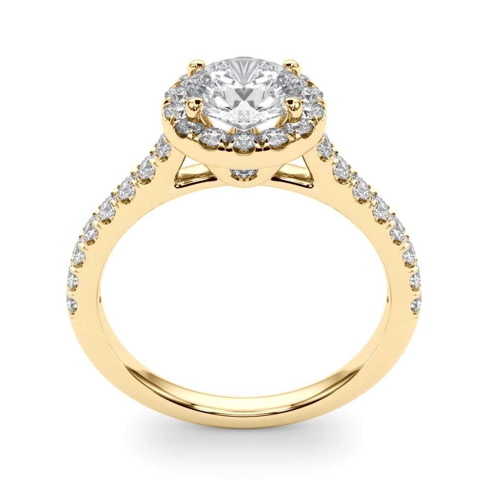 Round Halo Engagement Ring, style 50891, Top view in yellow gold