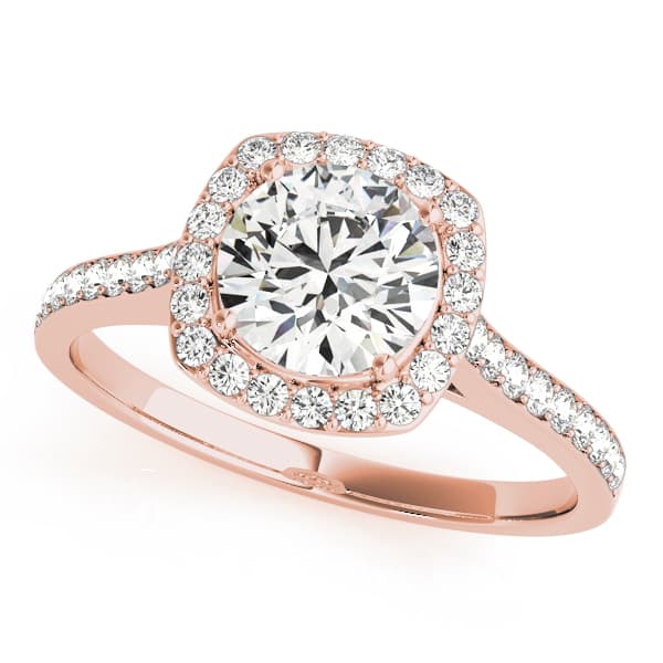 Single Row Halo Engagement Ring, style 50892, Front view in rose gold