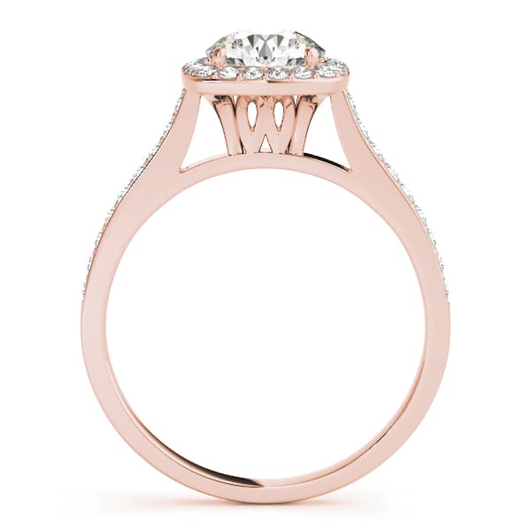 Single Row Halo Engagement Ring, style 50892, Side view in rose gold