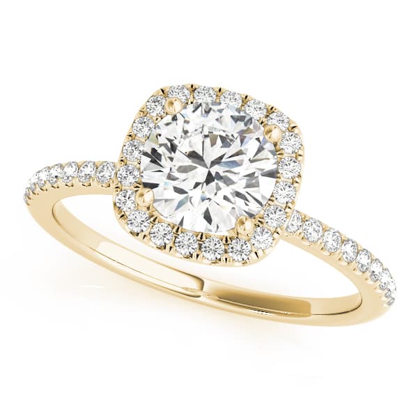Single Row Prong Set Halo Engagement Ring, style 50893, Front view in yellow gold
