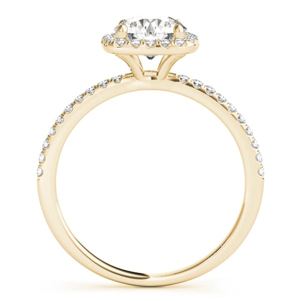 Single Row Prong Set Halo Engagement Ring, style 50893, Side view in yellow gold