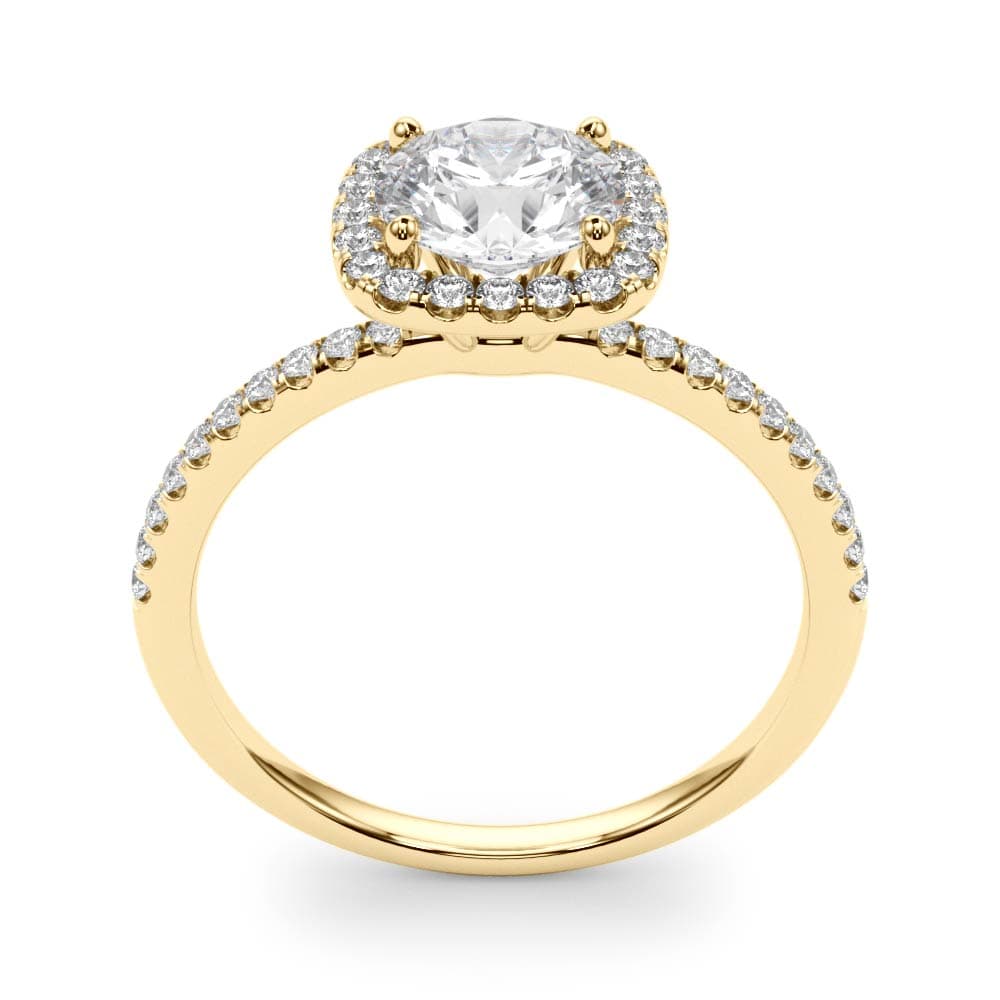 Single Row Prong Set Halo Engagement Ring, style 50893, Top view in yellow gold