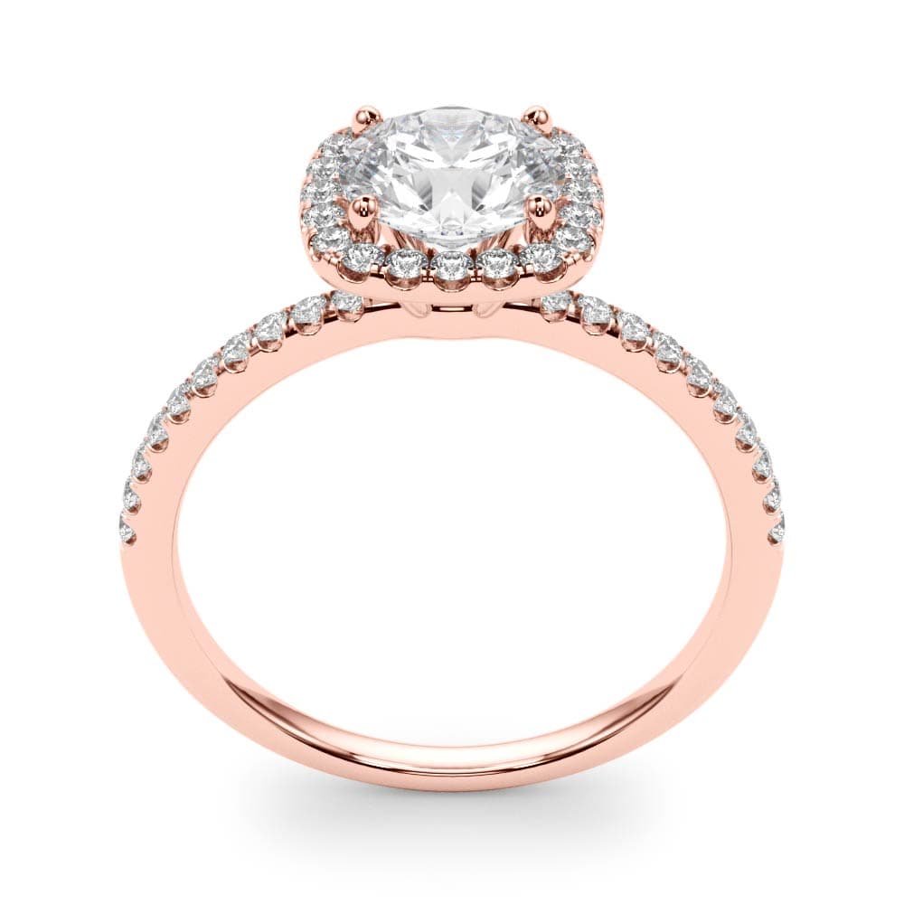 Single Row Prong Set Halo Engagement Ring, style 50893, Top view in rose gold