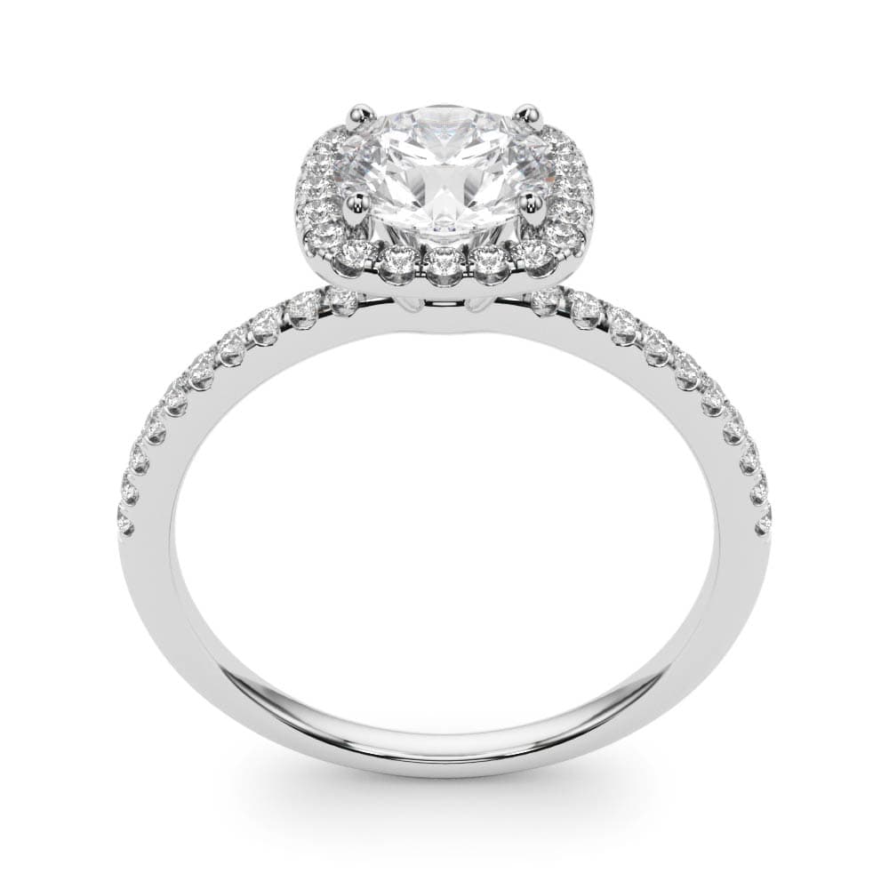 Single Row Prong Set Halo Engagement Ring, style 50893, Top view in white gold or platinum