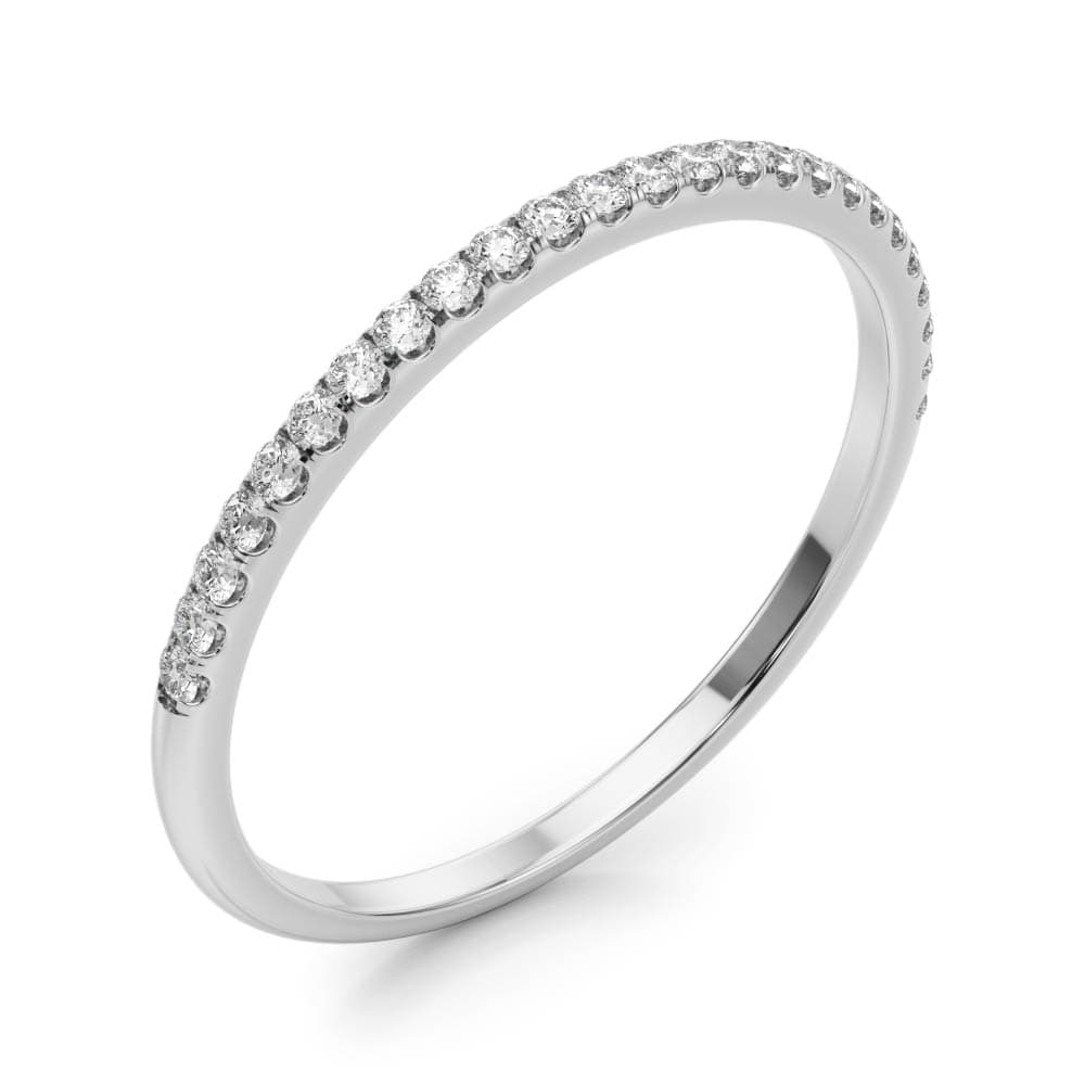 Single Row Split Prong Wedding Band (1/8 ct. tw.), Angle view in white gold or platinum