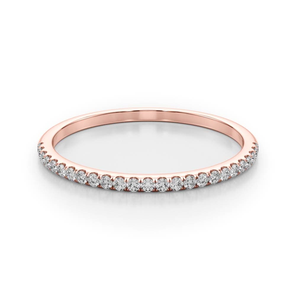 Single Row Split Prong Wedding Band (1/8 ct. tw.), On hand view in rose gold