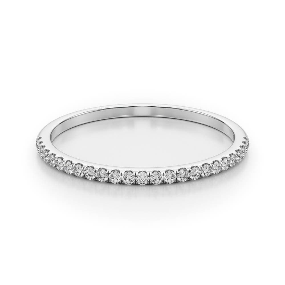 Single Row Split Prong Wedding Band (1/8 ct. tw.), On hand view in white gold or platinum