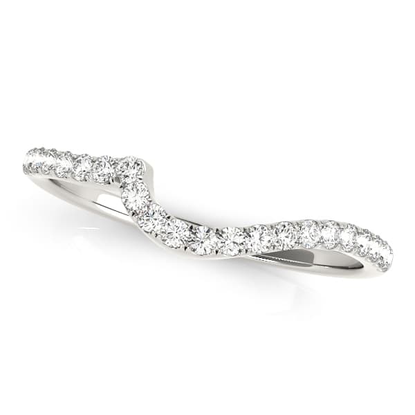 Single Row Split Prong Curved Wedding Band — White Gold