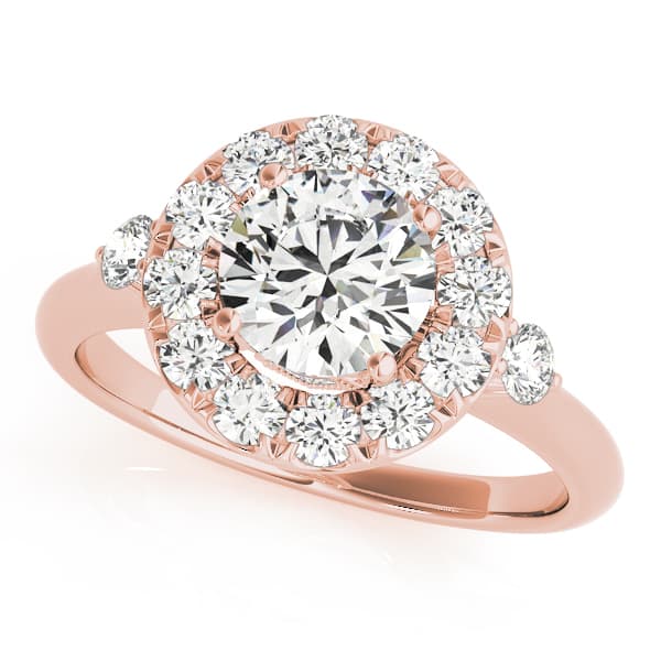 Round Halo Prong Engagement Ring, style 50896, Front view in rose gold