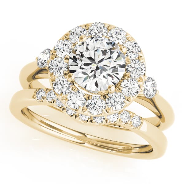 Round Halo Prong Engagement Ring, style 50896, On hand view in yellow gold