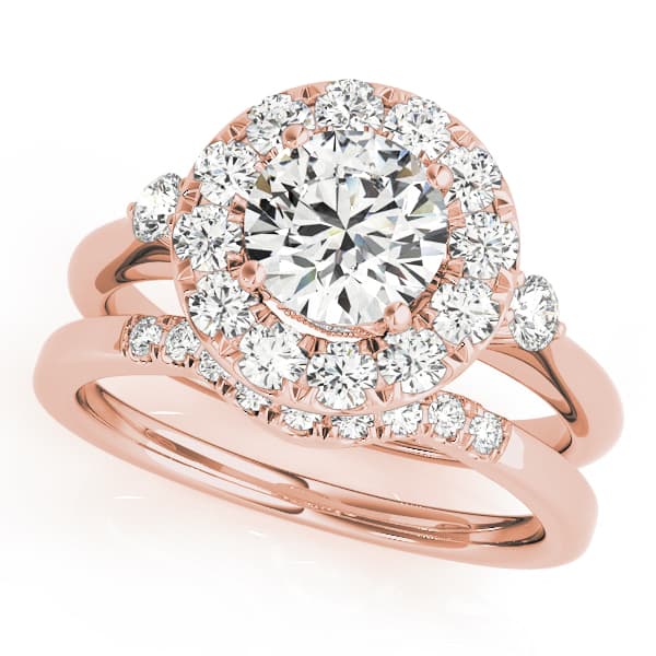 Round Halo Prong Engagement Ring, style 50896, On hand view in rose gold