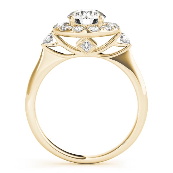 Round Halo Prong Engagement Ring, style 50896, Side view in yellow gold