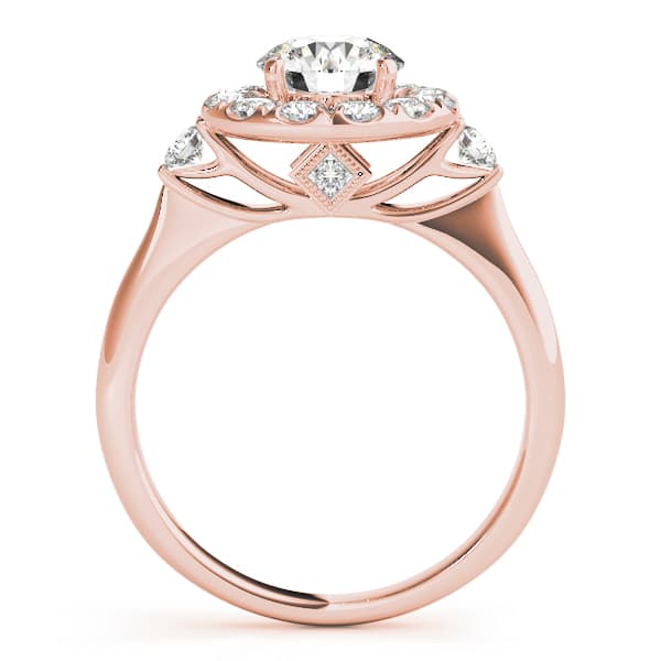 Round Halo Prong Engagement Ring, style 50896, Side view in rose gold