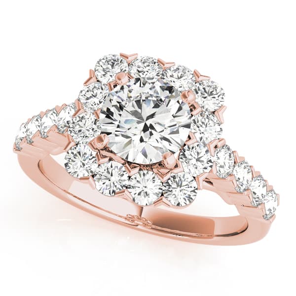 Single Row Halo Engagement Ring, style 50897, Front view in rose gold
