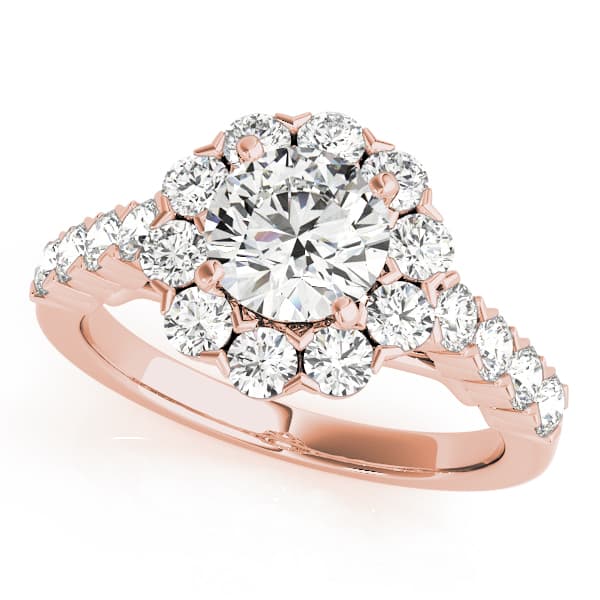 Single Row XO Cut Halo Engagement Ring, style 50898, Front view in rose gold