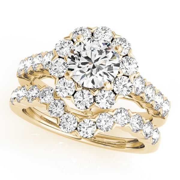 Single Row XO Cut Halo Engagement Ring, style 50898, On hand view in yellow gold