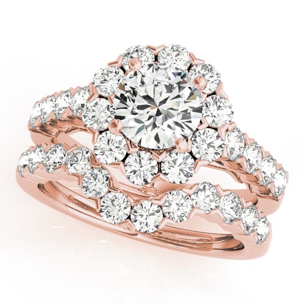 Single Row XO Cut Halo Engagement Ring, style 50898, On hand view in rose gold