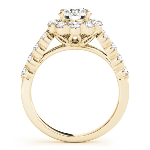 Single Row XO Cut Halo Engagement Ring, style 50898, Side view in yellow gold