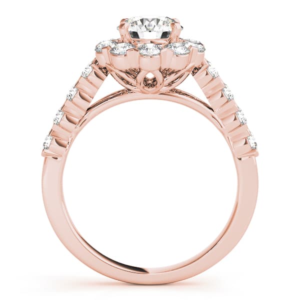 Single Row XO Cut Halo Engagement Ring, style 50898, Side view in rose gold