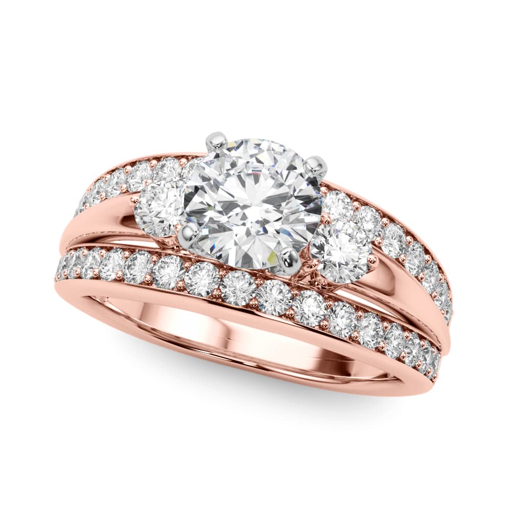 3-Stone Multi-Row Split Shank Engagement Ring, style 50899, Front view in rose gold