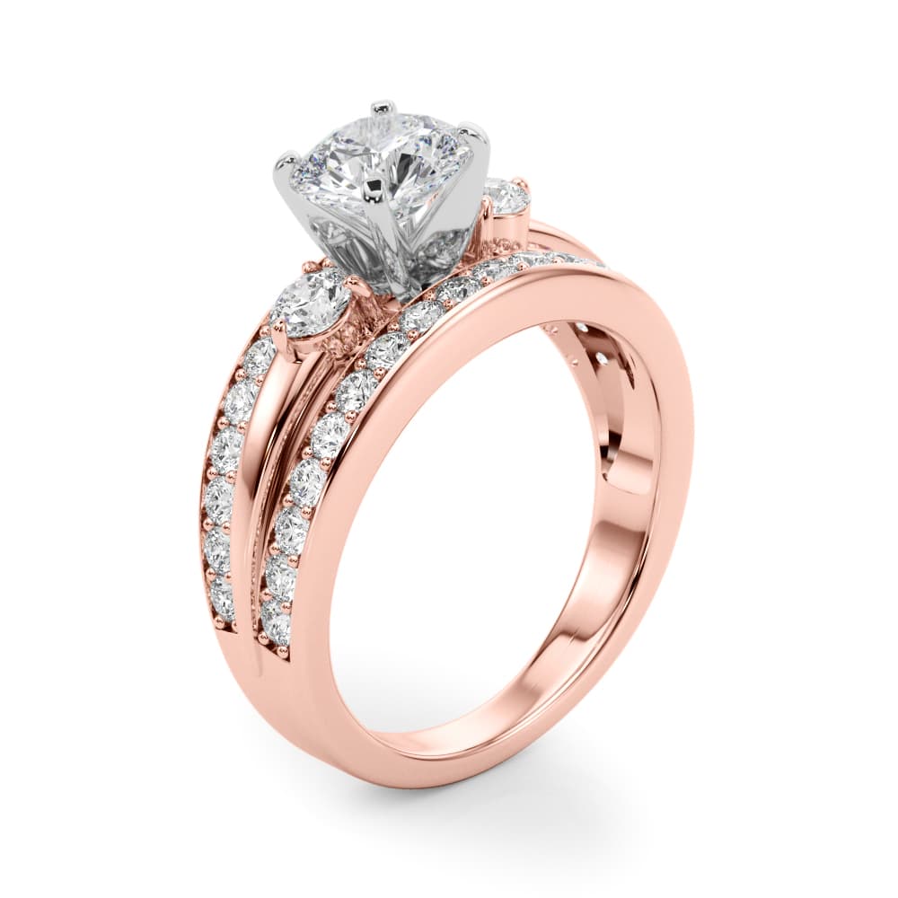 3-Stone Multi-Row Split Shank Engagement Ring, style 50899, Angle view in rose gold