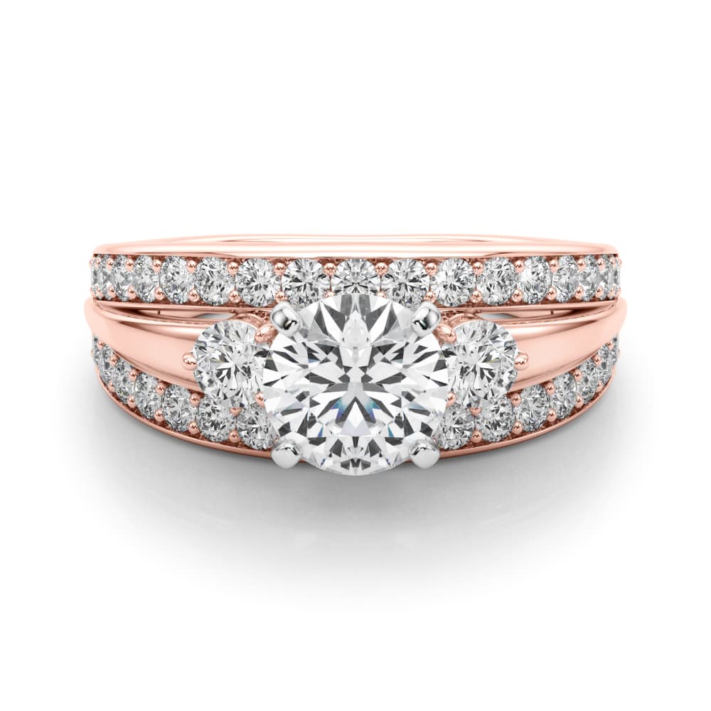 3-Stone Multi-Row Split Shank Engagement Ring, style 50899, On hand view in rose gold
