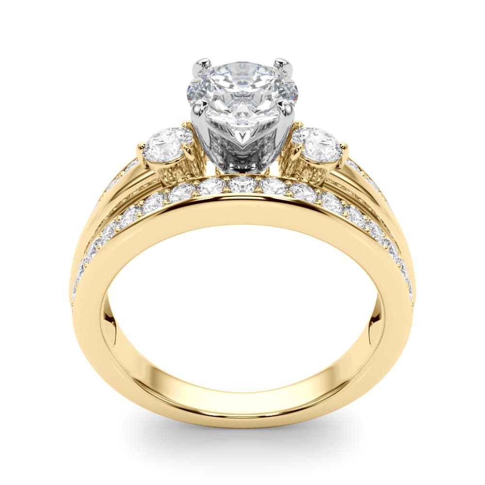 3-Stone Multi-Row Split Shank Engagement Ring, style 50899, Top view in yellow gold