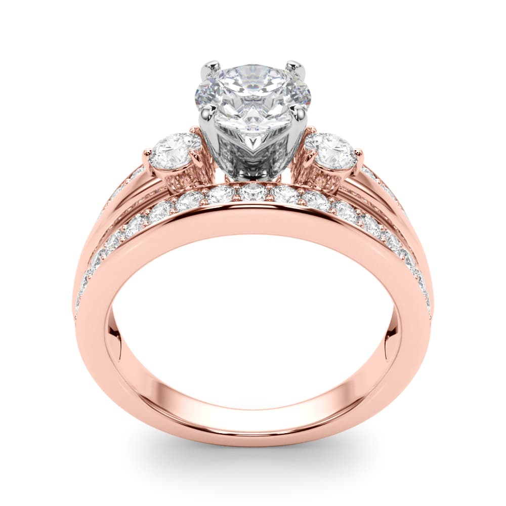 3-Stone Multi-Row Split Shank Engagement Ring, style 50899, Top view in rose gold