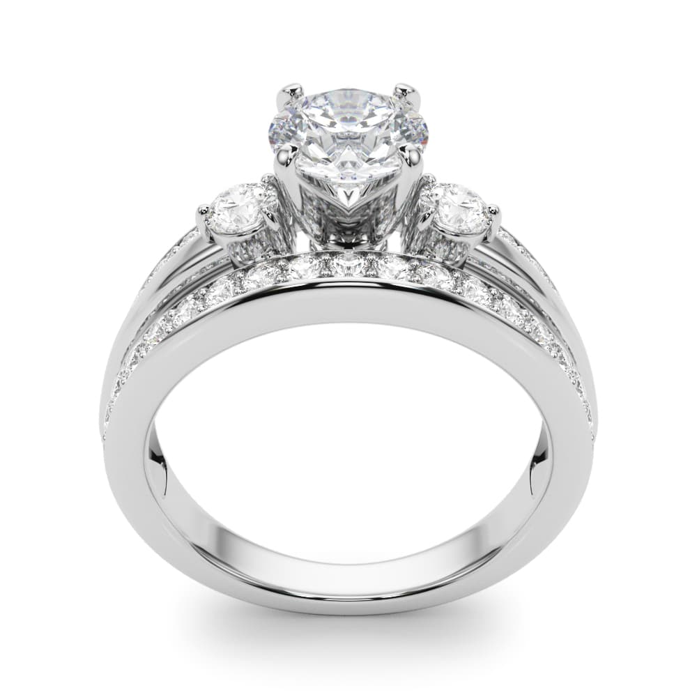 3-Stone Multi-Row Split Shank Engagement Ring, style 50899, Top view in white gold or platinum