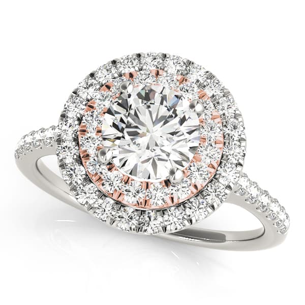Single Row Double Halo Engagement Ring, style 50900, Front view in rose gold