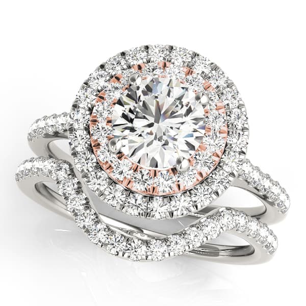 Single Row Double Halo Engagement Ring, style 50900, On hand view in rose gold