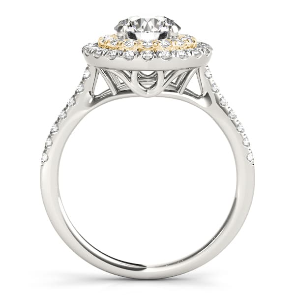 Single Row Double Halo Engagement Ring, style 50900, Side view in yellow gold