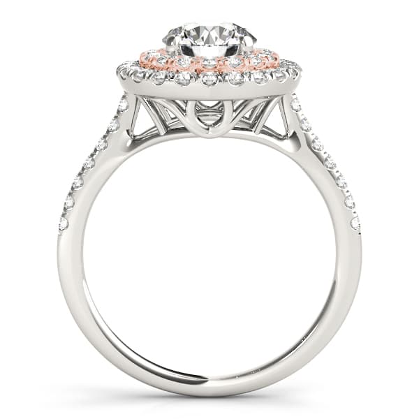 Single Row Double Halo Engagement Ring, style 50900, Side view in rose gold