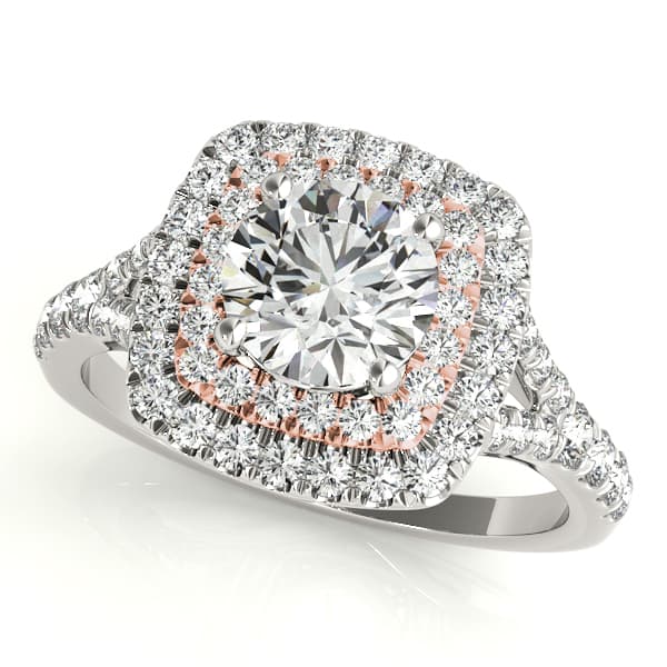 Double Halo Round Split-Shank Engagement Ring, style 50901, Front view in rose gold