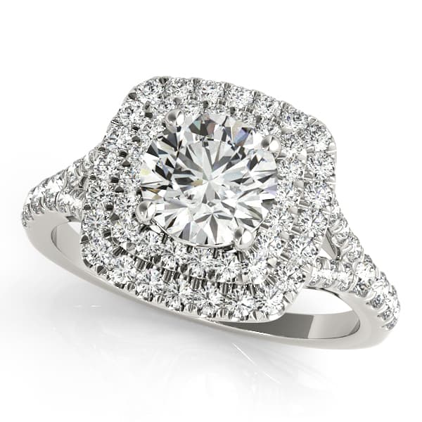 Double Halo Round Split-Shank Engagement Ring — style 50901 in 10k White Gold