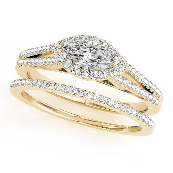 Multi-Row Marquise Halo Engagement Ring, style 50902, On hand view in yellow gold
