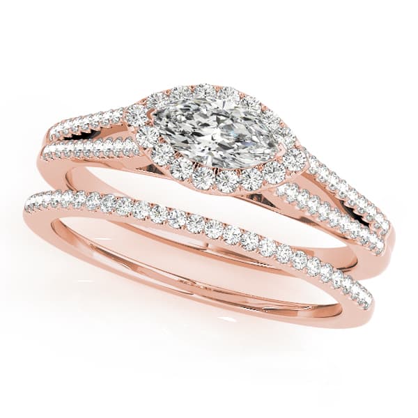 Multi-Row Marquise Halo Engagement Ring, style 50902, On hand view in rose gold