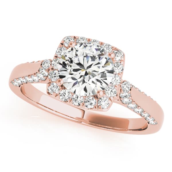 Solitaire Halo Engagement Ring, style 50903, Front view in rose gold