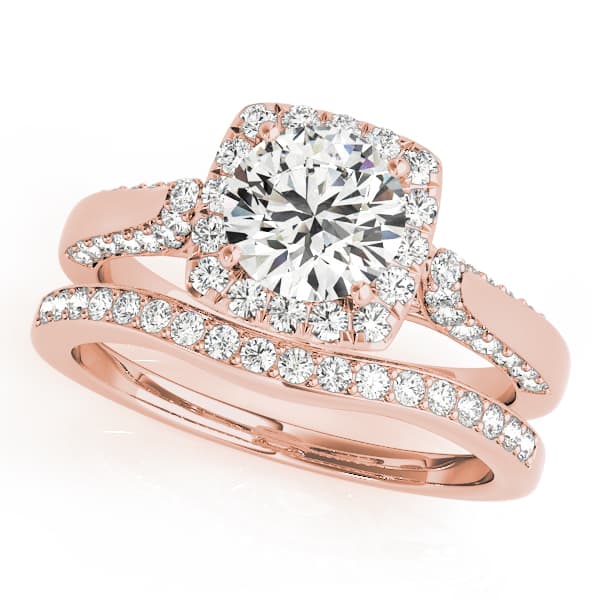 Solitaire Halo Engagement Ring, style 50903, On hand view in rose gold