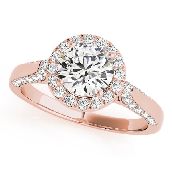 Solitaire Halo Engagement Ring, style 50904, Front view in rose gold