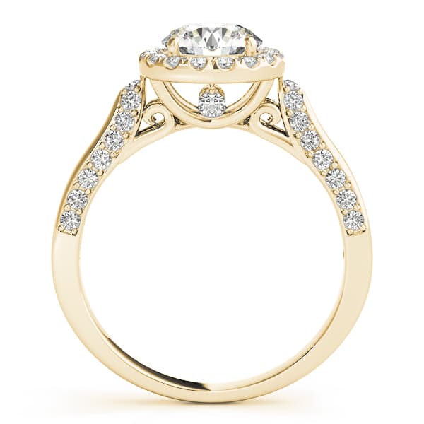 Solitaire Halo Engagement Ring, style 50904, Side view in yellow gold