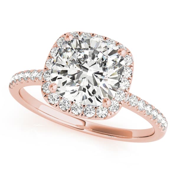 Single Row Cushion Halo Engagement Ring, style 50906, Front view in rose gold