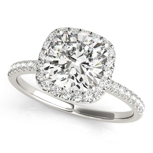 Single Row Cushion Halo Engagement Ring in White gold