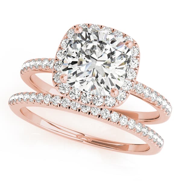 Single Row Cushion Halo Engagement Ring, style 50906, On hand view in rose gold