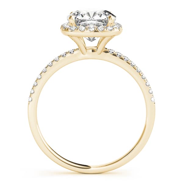 Single Row Cushion Halo Engagement Ring, style 50906, Side view in yellow gold
