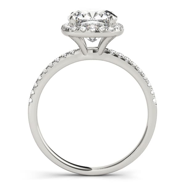 Single Row Cushion Halo Engagement Ring, style 50906, Side view in white gold or platinum