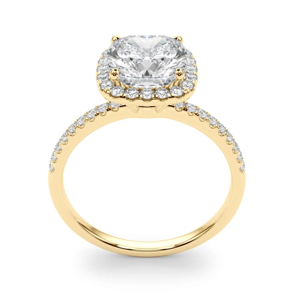 Single Row Cushion Halo Engagement Ring, style 50906, Top view in yellow gold