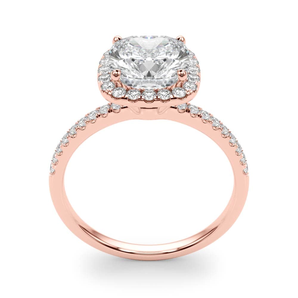 Single Row Cushion Halo Engagement Ring, style 50906, Top view in rose gold